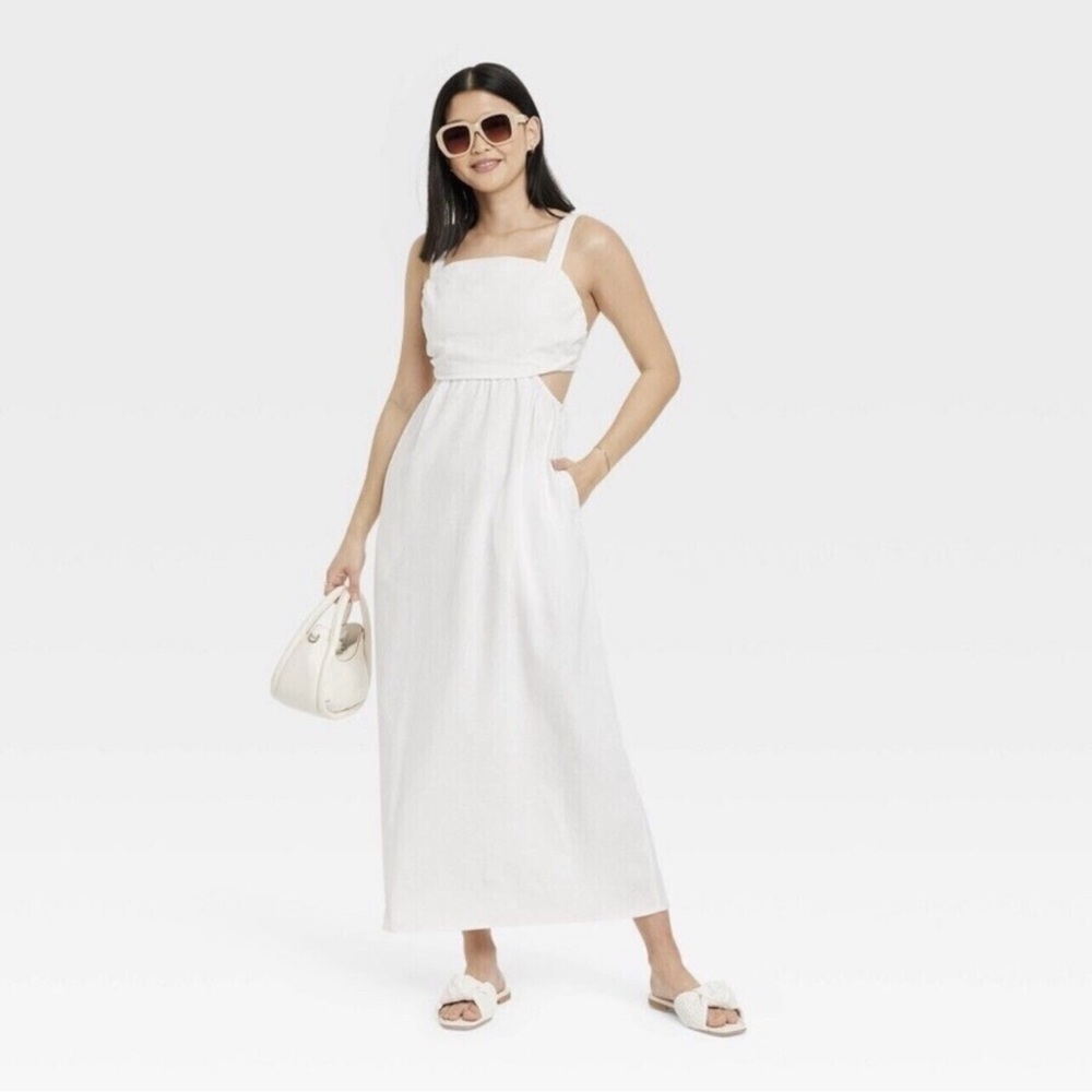 NWT Target ‘A New Day’ White Ruched Side Cut Out Dress (L)
